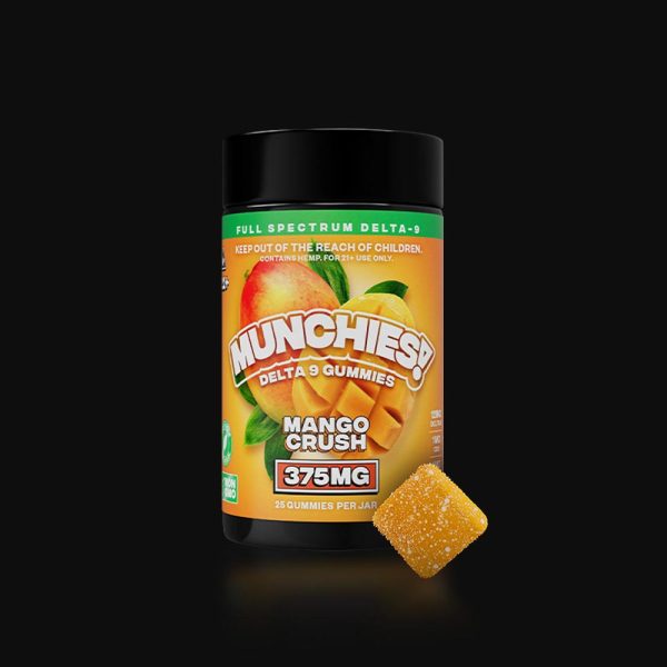 a photo of delta munchies 375mg mango crush gummies