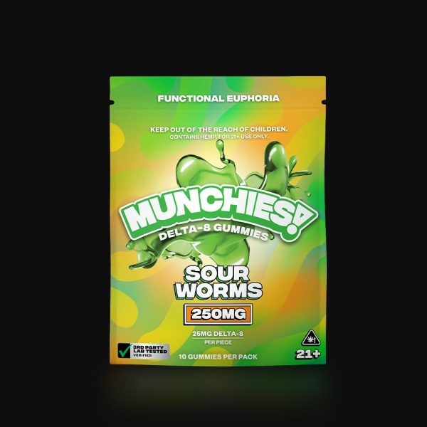 photo of d8 gummies 250mg sour worms by delta munchies