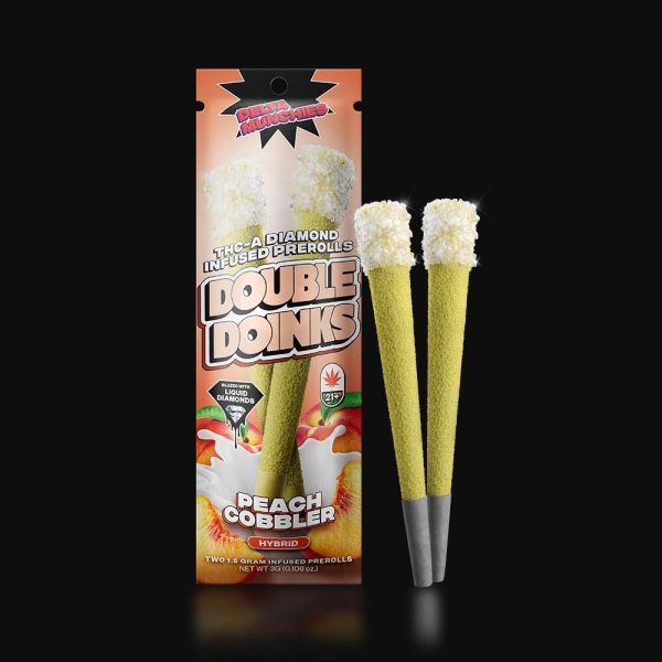 this is a photo of prerolls double doinks peach cobbler delta munchies