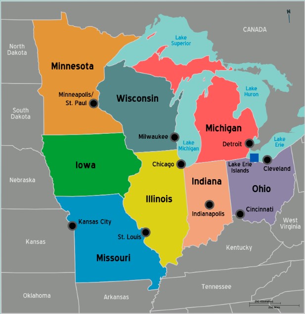 this is a photo of the midwest where delta munchies can ship to